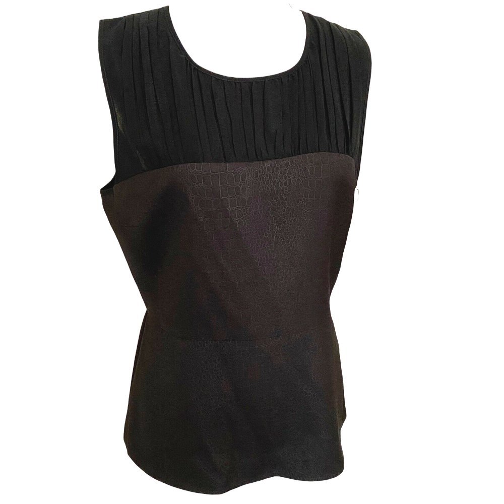 CAbi Size 8 #3080 Black Sleeveless Bustier Top Reptile Print Sheer Inset NEW